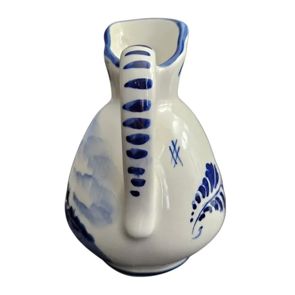 Delft Blue Made in Holland Hand Painted Windmill Floral Ceramic Pitcher